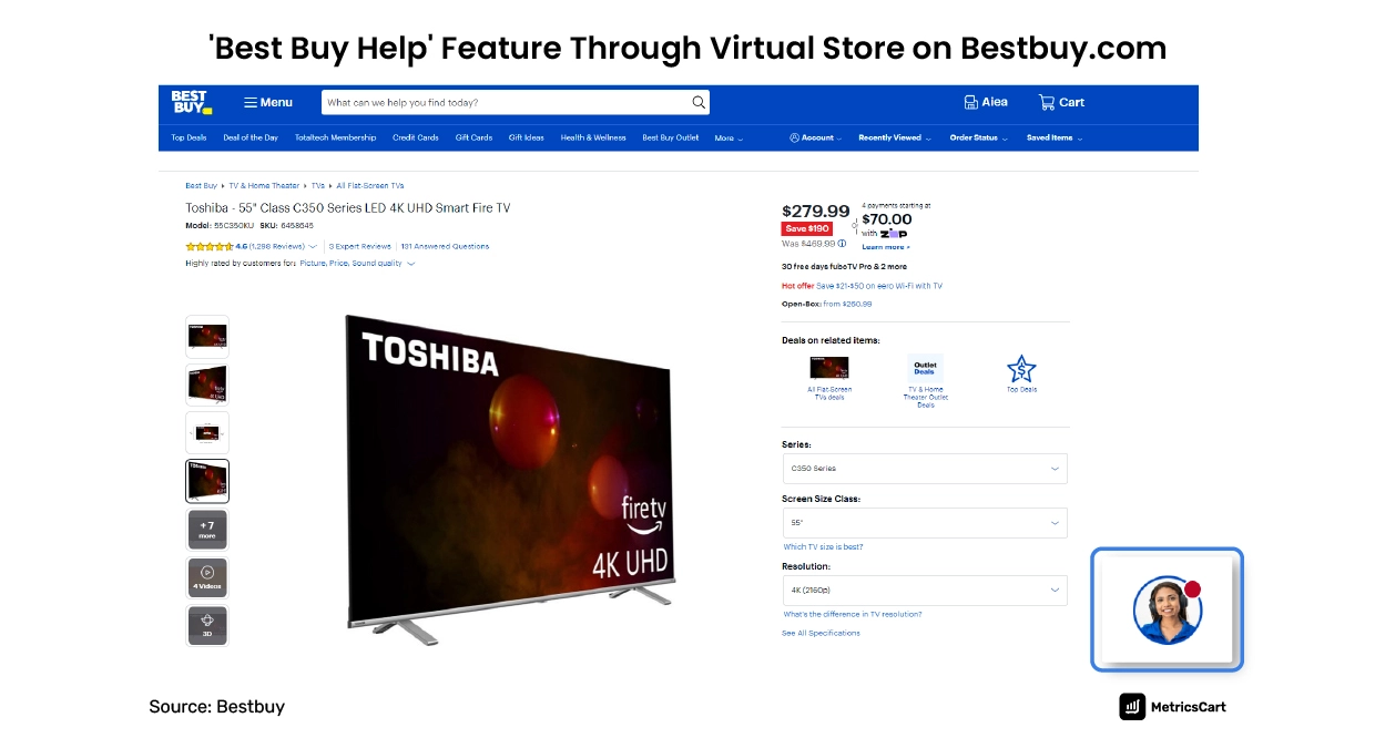 image showing best buy help feature through best buy virtual store