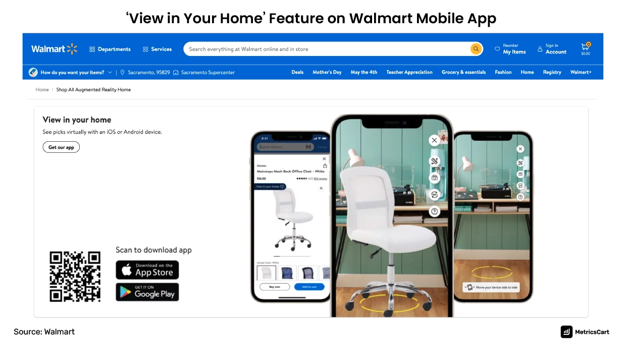 image showing the view in your home feature on the walmart mobile app