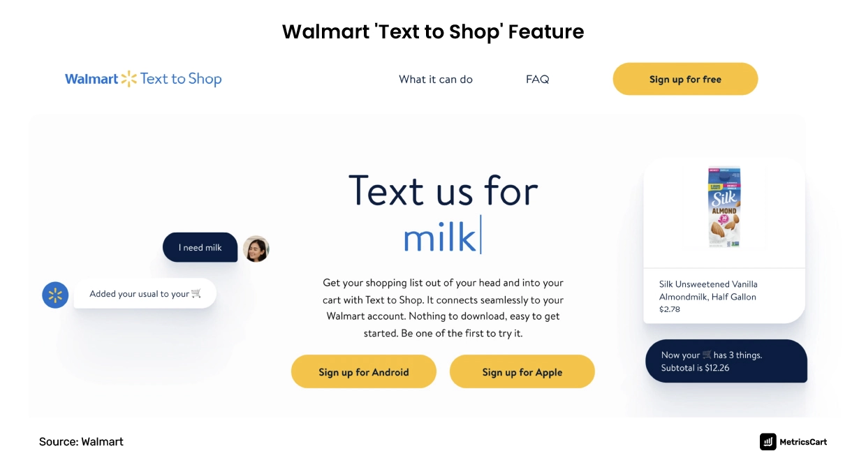 image showing walmart's new text to shop feature