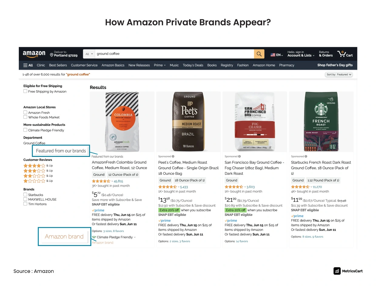 screenshot from amazon showing how amazon private brands appear