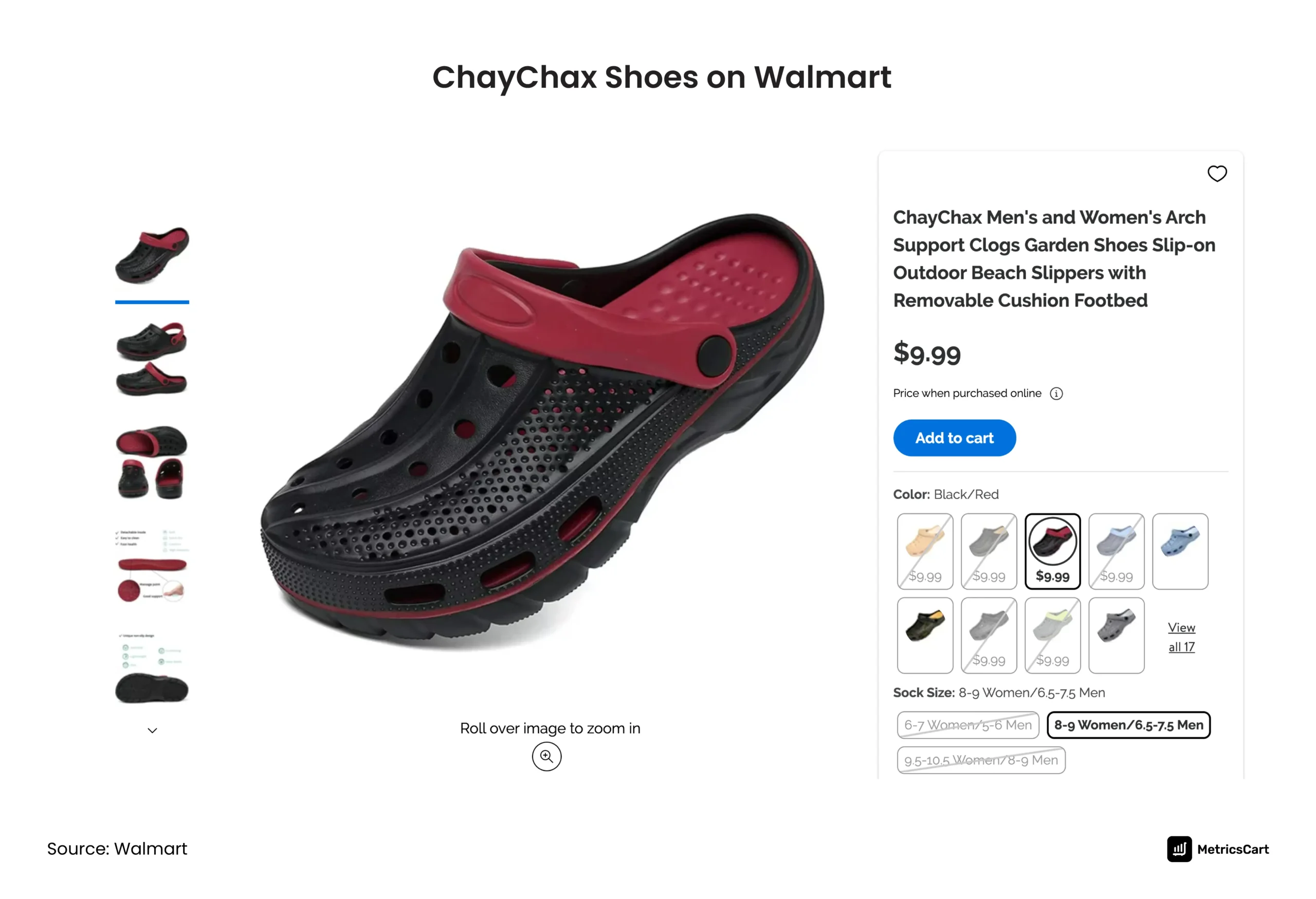 screenshot highlighting price of chaychax shoes on walmart