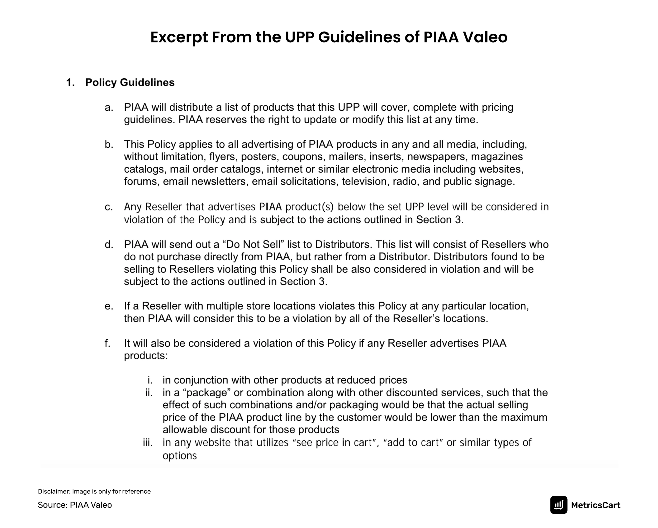 An excerpt from the UPP of PIAA Valeo
