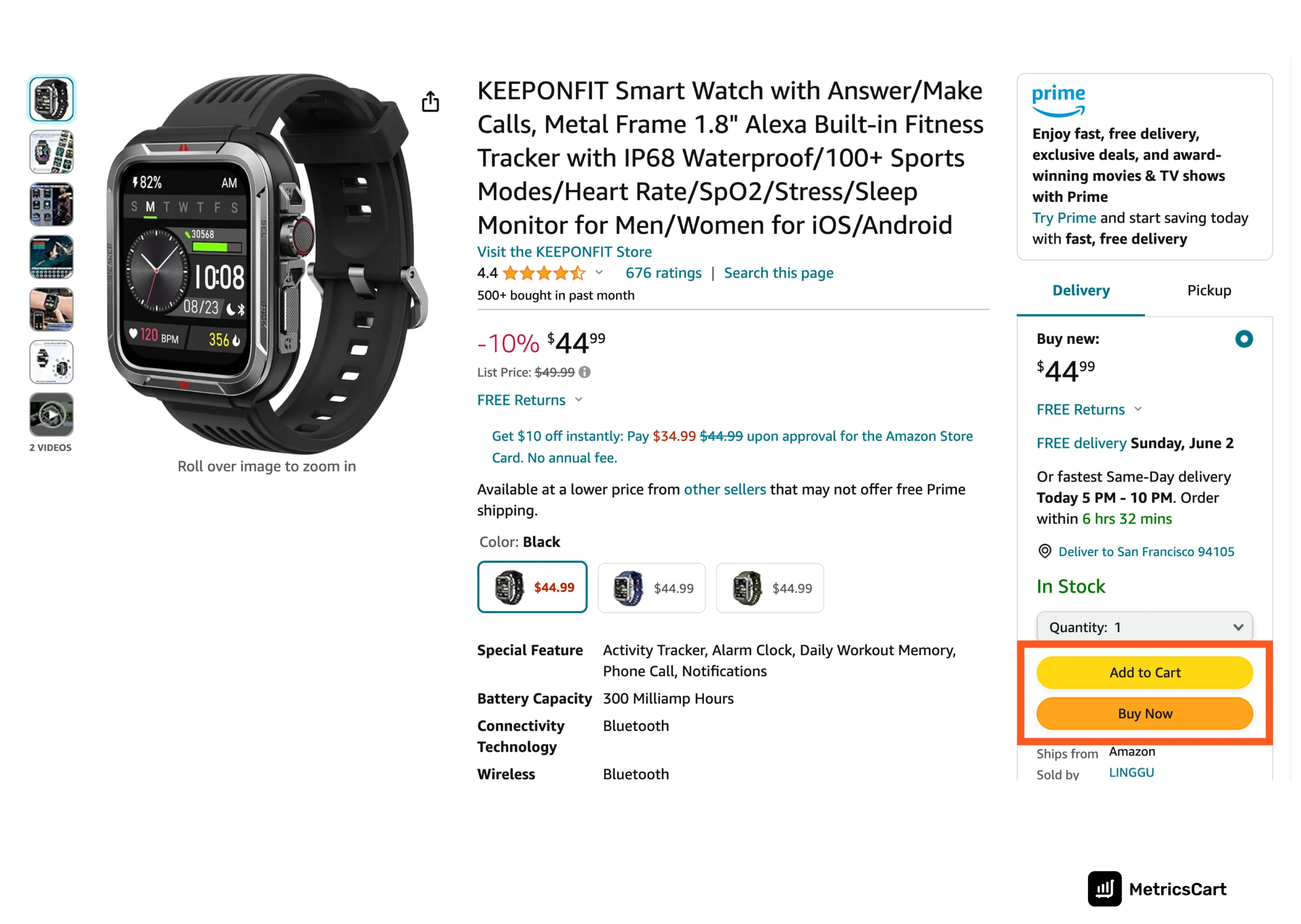 Screenshot of a smartwatch brand that has buy box wins.