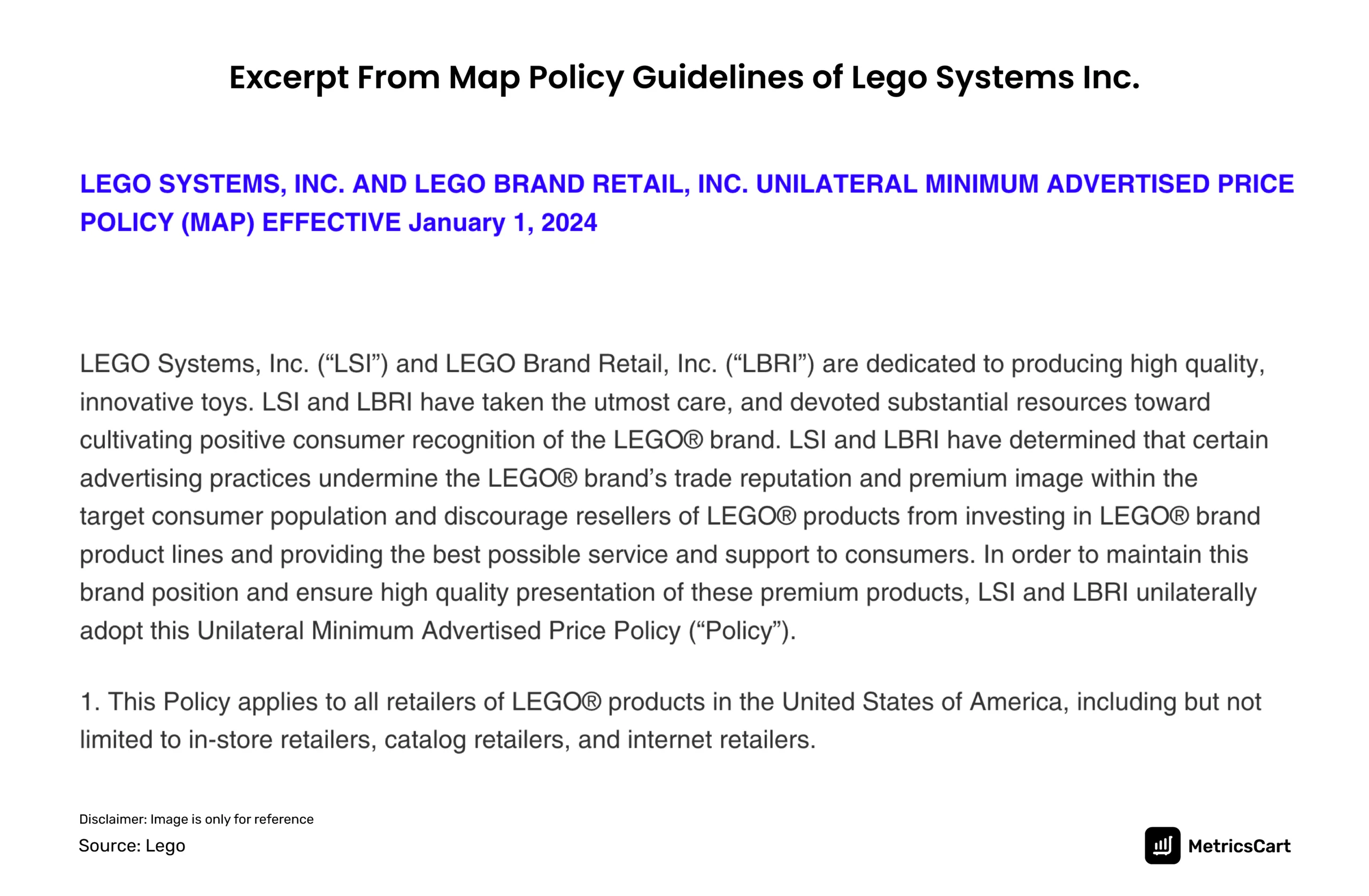 A screenshot of the MAP policy guidelines of LEGO Systems Inc. 