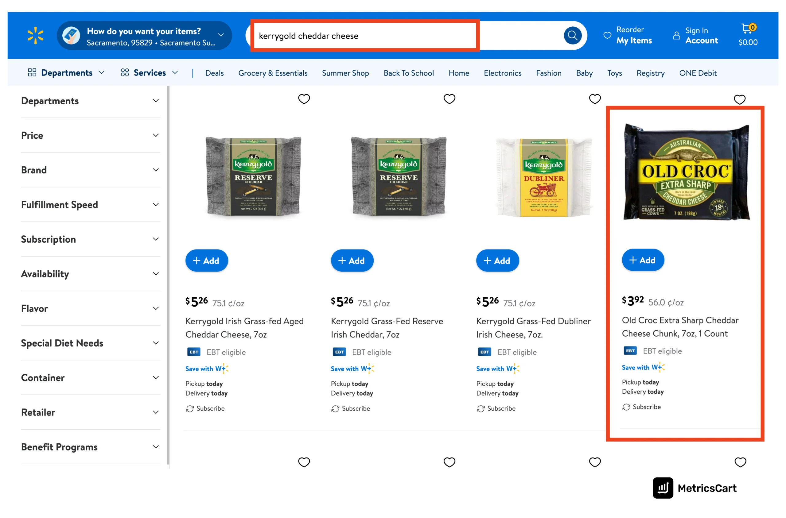 example of competitive conquesting on Walmart where a brand is ranking in the fourth position