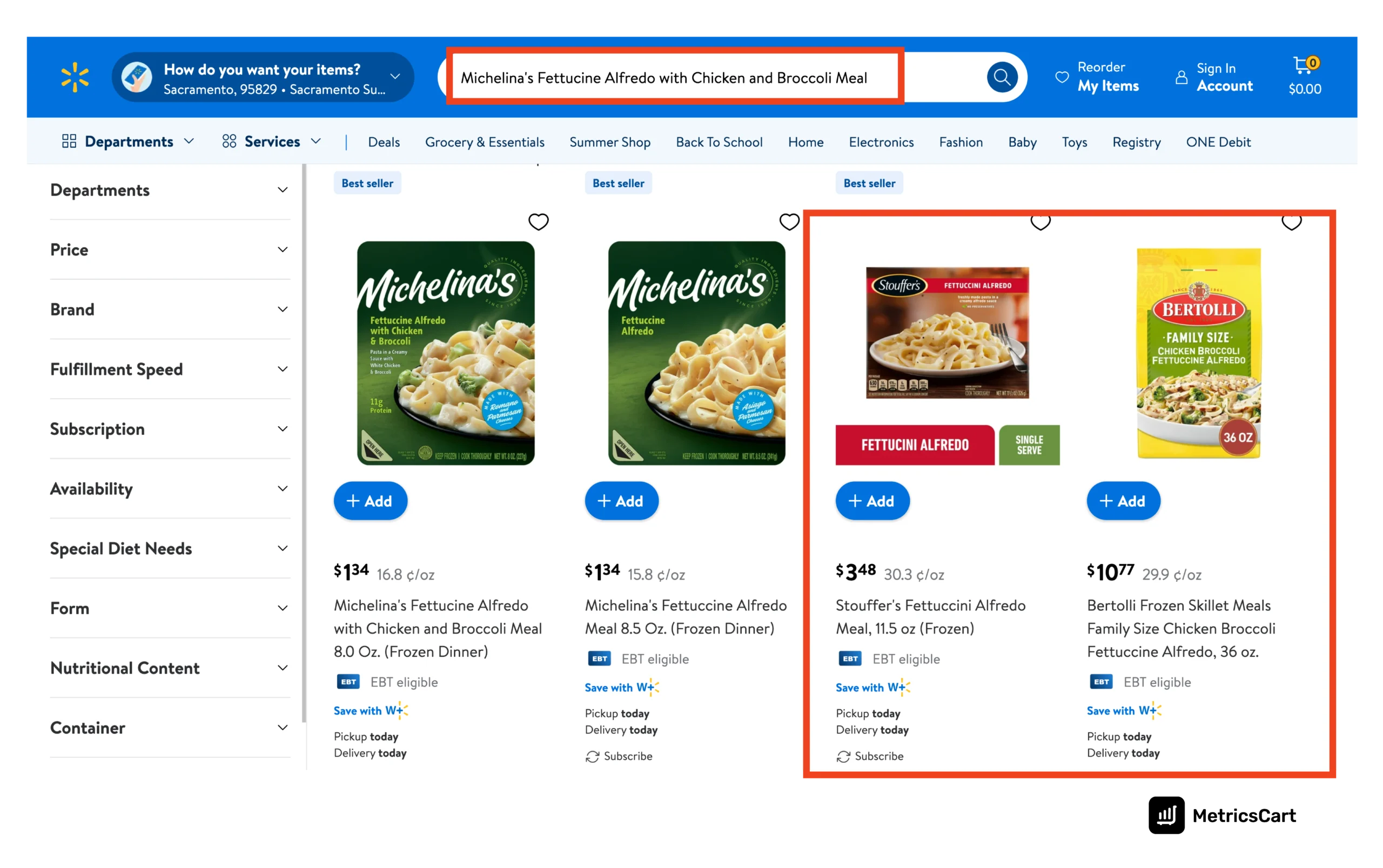 example of competitive conquesting on Walmart where two different brands are ranking in the third and fourth position