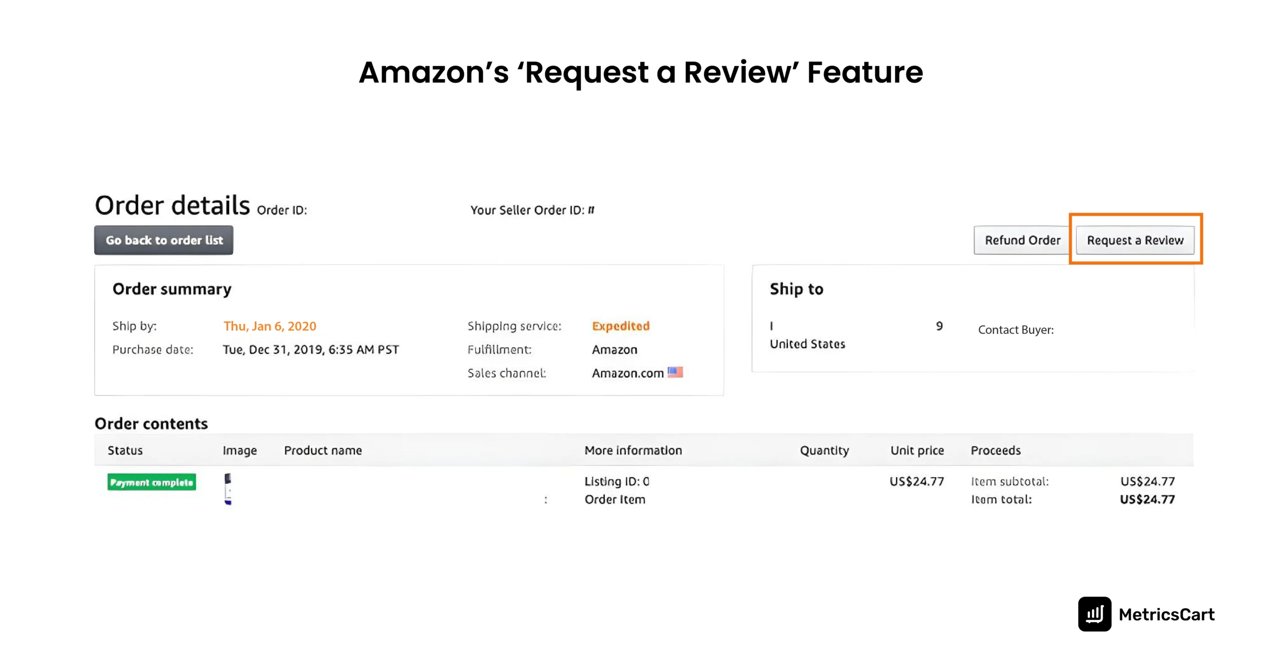 An image of the ‘request a review’ feature on Amazon