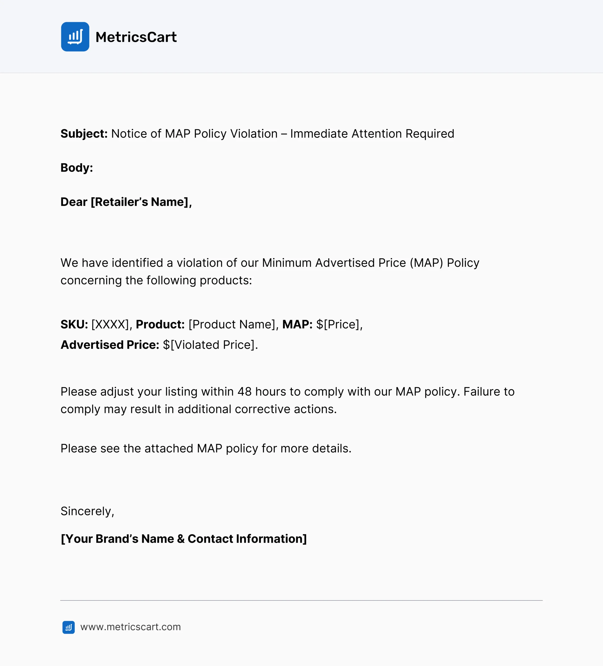 An image of the MAP violation email template 