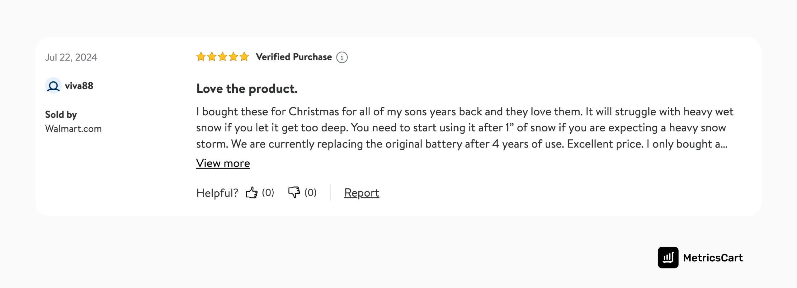 Example of native review on Walmart